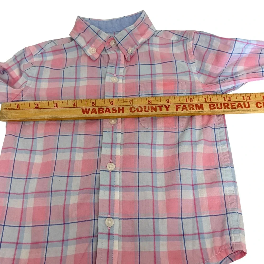 Janie and Jack Toddler Boys Pink Blue Plaid Button Down Shirt 18-24 Months